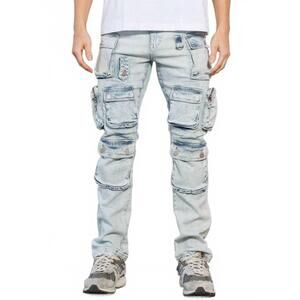 NEW FIRST ROW cargo denim jeans in blue